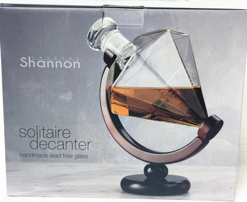 New SHANNON CRYSTAL Solitaire Decanter, Handmade Lead-Free Glass, Holds 800ml