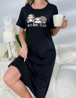 New Ladies L Sloth Cozy Nightgown and "Need More Sleep" Print Relaxed Fit Machine Washable 95% Polyester 5% Elastane Stock photos added