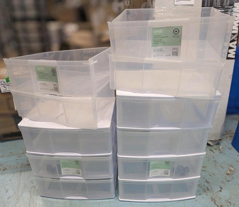 [Damaged] 2 As-New TYPE A Plastic Wide-Drawer Storage Units + 4 Extra Drawer Bins. 20" &times; 15" &times; 23.75", Over $50 Retail Value When New