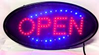 Working Hanging "OPEN" Sign With Blinking Blue Lights, 18.75" Across, Needs Chain to Hang