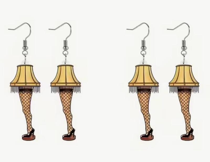 2 Pairs Chic Christmas Story Desk Lamp Leg Dangle Earrings Acrylic Sheppard Hooks 2&rsquo;&rsquo; Drop