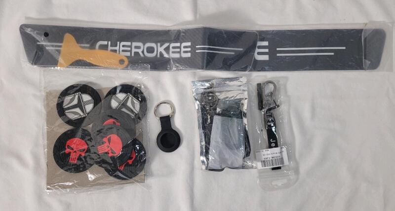 New - Jeep Cherokee Car Accessories . Key Chains , Cap Covers , Stickers