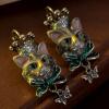 Charming Cat Earrings Lever Back Pierced Designer Hand-Painted Enamel, Green & Golden Crown Design approximately 2&rsquo;&rsquo; drop Adorable stock photos added Eyes luminous - 2