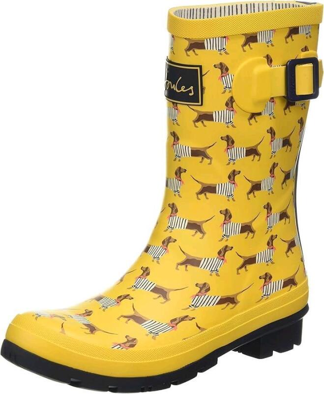 New Size 40/41 Women's JOULES French Yellow Sausage Dog Molly Welly Pull-On Boots, Retails Over $60!