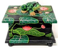 Handpainted Wooden Frog & Lily Pad Jewelry Box, 7.05" &times; 5.5" &times; 6.25" Tall
