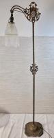 Vintage Cast Base Bridge Arm Floor Lamp w/Vintage Frosted Glass Shade . Measures 60" tall . Tested Working (bulb not included)