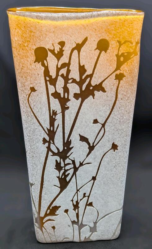 Vintage Art Deco Cameo Glass Vase 10.25" Tall, No Chips or Cracks
