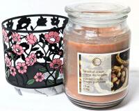 New HAZELNUT CREAM Scented Candle (510g) in BATH & BODY WORKS Pink Flowerbed Metal Candle Holder With Marble Base