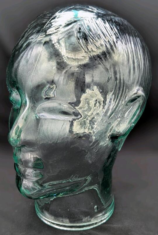 Neat Blue-Green Glass Mannequin Store Display Head, 10" Tall, No Chips or Cracks