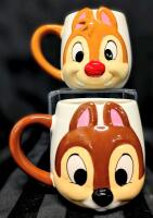 Adorable Pair Disney CHIP & DALE Ceramic Character Coffee Mugs, 4" Tall, No Chips or Cracks