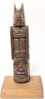 Vintage Signed PAT West Coast Indigenous Hand Carved Wood Man Transformation To Eagle Totem 10.75"