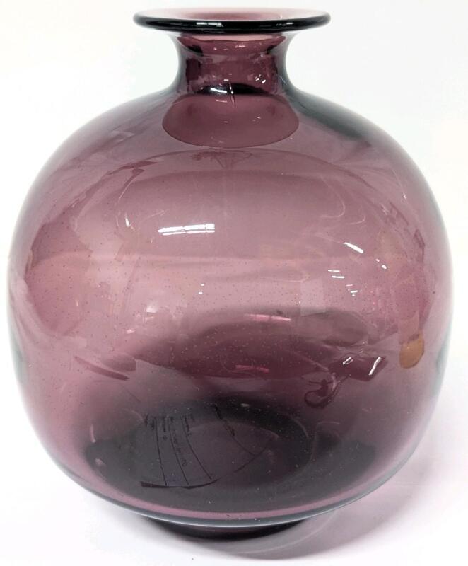 Vintage Hand Blown Amethyst Glass Bulb Vase - 7.5" Tall, No Chips or Cracks