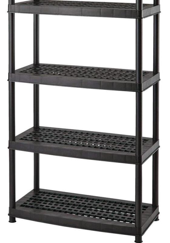 New - Mastercraft 5-Shelf (4-Shelf only) Resin/ Plastic Storage Rack/ Shelving Unit . Missing One (1) Shelf . Retail New $40