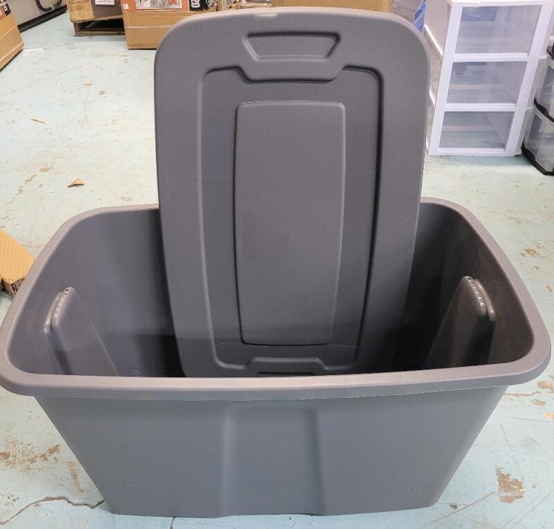 New - Type A 121L Restore Stackable Nesting Storage Box w/Two (2) Lids , Grey . Retail $15