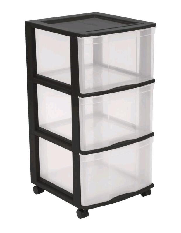New - Type A Clear Black Frame 3-Drawer Storage Tower/Cart with Wheels . Retail $25