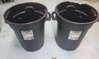 Two (2) Gracious Living 80L Plastic Circular Garbage Can, Black . No Lids . One is missing Handle & One has on side . Retail New $20 each