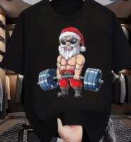 New Men's Size XL Funny Gym Santa Claus T-Shirt - Heavy-Duty Weightlifting Santa Graphic Tee, Breathable Black Shirt Workout Outfits - Machine Washable Novelty Gift for Fitness Enthusiasts 100% Polyester Machine Wash Stock photos added