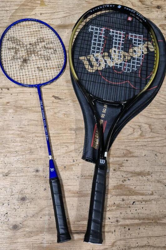 2XS Badminton Racket 26" Long & 7.75" Wide & Wilson Tennis Racket Superlight Power Series 27" Long & 10.4" Wide with Case