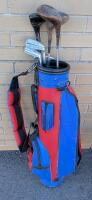 Golf Bag With 6 Assorted Clubs. 3w Measures 34" Tall. Clubs are Right handed.