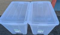 2 New Type A Clear Storage Tote, 72-L. Retails for 18.89 each. (37.78 total.) 16" x 16" by 23.5".
