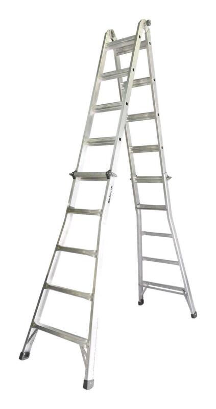 [As New Minor Cosmetic Damage] Mastercraft Grade 1A Aluminum Multi-Task Ladder, 21-ft, 300-lb Capacity. Retails for 360. See photos for measurement.