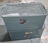 2 Large Sterilite Storage Totes 32.15" x 19.15" x 13.75" One Handle Clip Missing