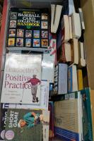 30+ Assorted Books and Magazines. Primarily Sports Themed. With Bin Measuring 33.5" Wide