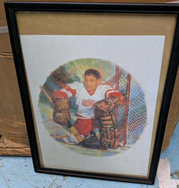 Framed Detroit Red Wing Goalie Print. 13" by 16.5" with Box
