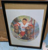 Framed Detroit Red Wing Goalie Print. 13" by 16.5" with Box