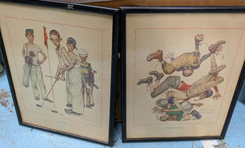 2 Vintage Frames Normal Rockwell Prints. 14" by 12" with Frame. "missed" and "First Down"