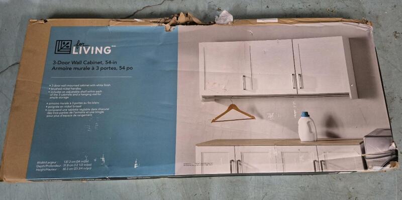 As New [Small Damage] For Living 3-Door Wall Cabinet 54" Retails for $229