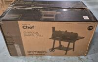 Master Chef Charcoal Barrel Grill BBQ, with Quick Access Charcoal Drawer . Retails $299 . Main barrel used once , All accessories as new never assembled . See Description