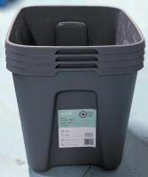 4 New TYPE A Restore Stackable Nesting Storage Boxes, 40-L, Grey, Retail Value $32 With Lids (Lids Not Included In Lot)