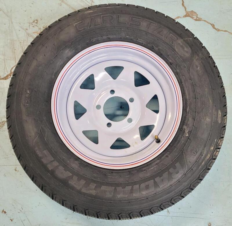 New - Carlstar Radial Trail HD - ST215/75R14 Trailer Tire w/5-Bolt Rim Combo . Retail $160