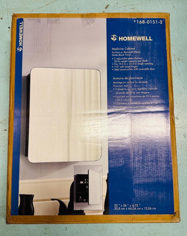 As-New Homewell Medicine Cabinet, 20&rdquo; x 26&rdquo;, Retails for $189.99