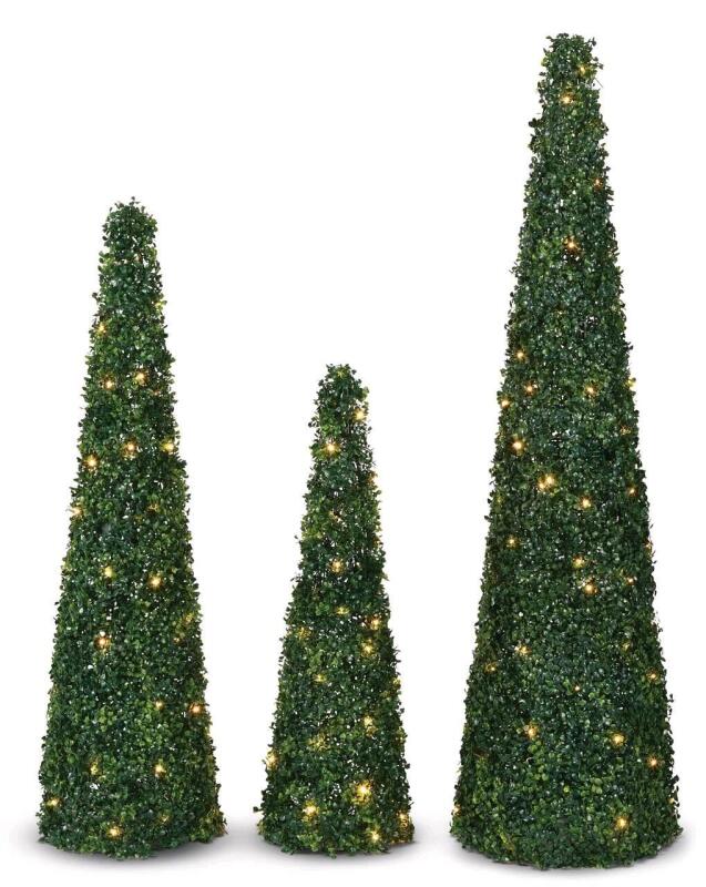 New CANVAS Twinkling Topiary Cone Tree Set, LED, 3-ft/4-ft/5-ft (0.9/1.2/1.5 m), Green. Retails for $170