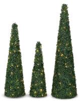 New CANVAS Twinkling Topiary Cone Tree Set, LED, 3-ft/4-ft/5-ft (0.9/1.2/1.5 m), Green. Retails for $170