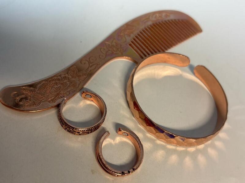 Hammered Copper Cuff / Two Copper Open Cuff Rings with Magnets Etched Copper Comb sizes in description