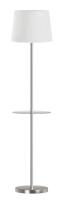 New CANVAS Tapered White Linen Shade Furniture Floor Lamp with Glass Table Top, 60-in, Brushed Nickel. Retails for $100