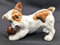 Vintage ROYAL DOULTON H.N. 1103 Jack Russell Terrier Puppy Playing With A Ball, Bone China England, 2.75" Tall, No Chips or Cracks