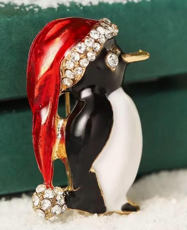 Elegant Penguin Brooch with Red & Clear Rhinestones Black and White Enamel Body 1.45&rsquo;&rsquo; Adorable Stock photos added