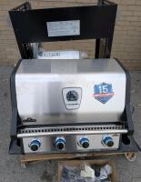 [see Description] As New Napoleon Legend LD4 Stainless Steel 4-Burner Propane Gas BBQ Grill with Folding Side Shelves. Retails for $1100. Complete.
