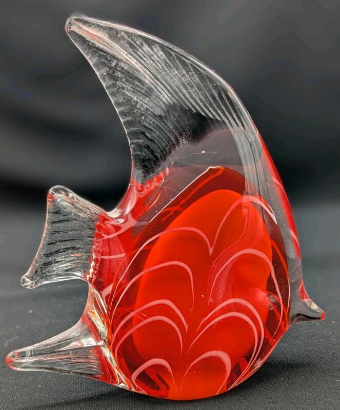 Gorgeous Vintage Art Glass Angelfish Paperweight, 5.5" Tall, No Chips or Cracks