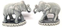 Pair of Heavy Vintage Thai Ceramic Elephants (Possibly Used As Bookends), 6.25" Tall, No Chips or Cracks, Crazing Present Throughout, Writing On Bottoms