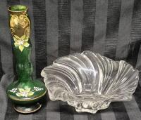 Vintage Hand Pianted Vase 8" Tall & Mikasa Centerpiece Bowl 8" Diameter