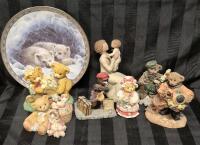 Collectible Home Decor Lot - Willow Tree Figure, Polar Bear Plate & Teddy Bear Figures