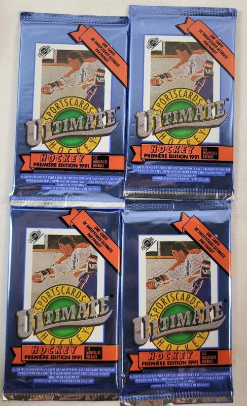 Four (4) 1991 Ultimate Hockey Trading Card Sealed Wax Packs .