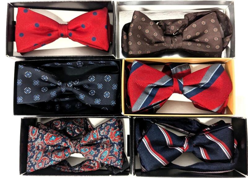 6 Vintage Classic Bow Ties, 5 Marked 100% Silk!