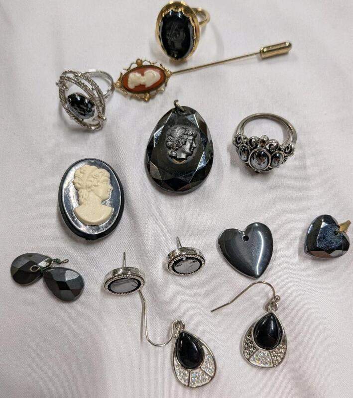 14 Pieces of Assorted Jewelry, Featuring Earrings, Rings Cameo Pin and More!