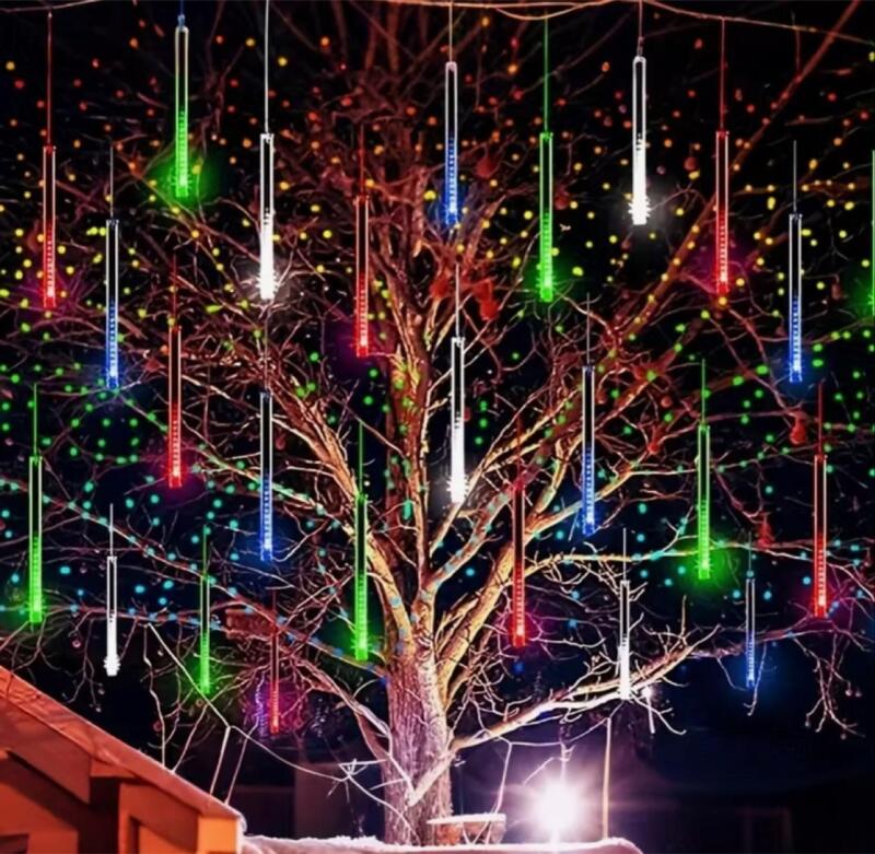 192LED Meteor Shower Christmas Lights, USB Falling Rain Icicle String Lights, 8 Light Strips, LED String Lights Landscape Lighting, IPX4 Stock photos added